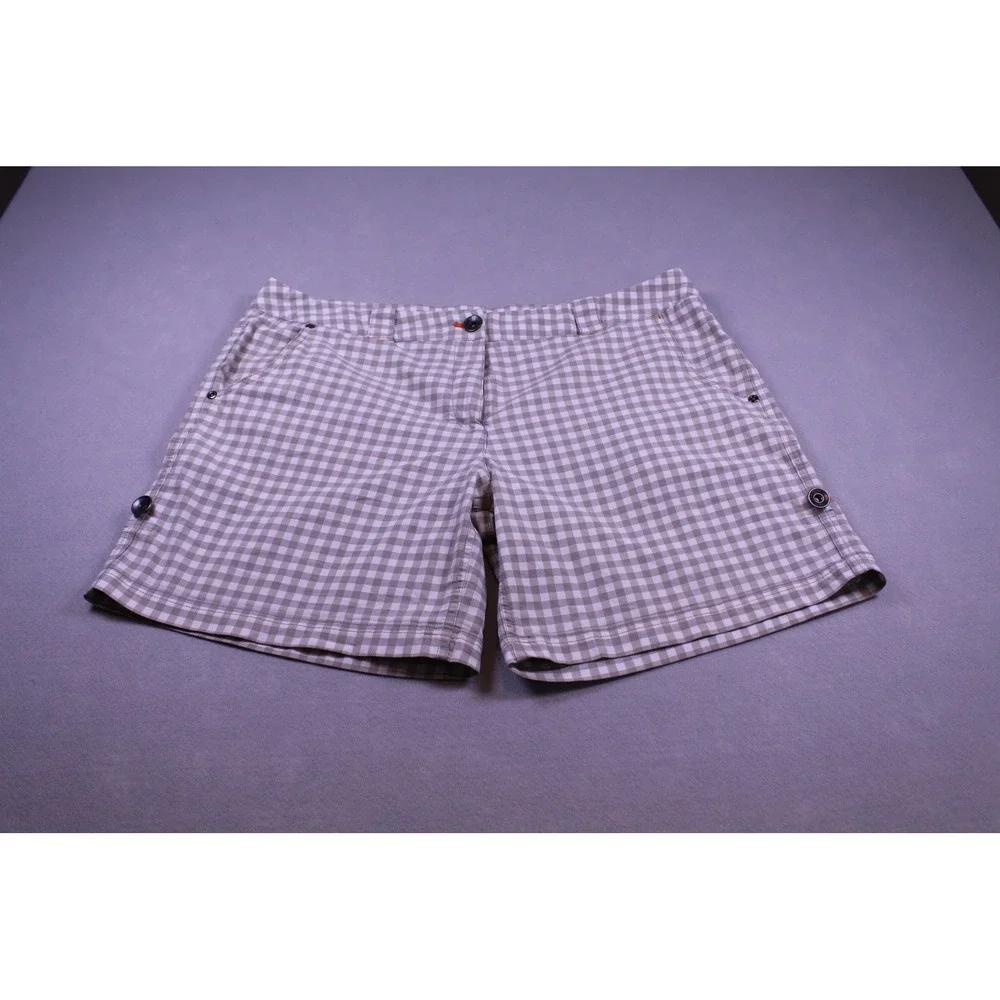 Nike Golf Sport Dri-FIT Gingham Shorts Tan White Womens Size 16 Plaid Check